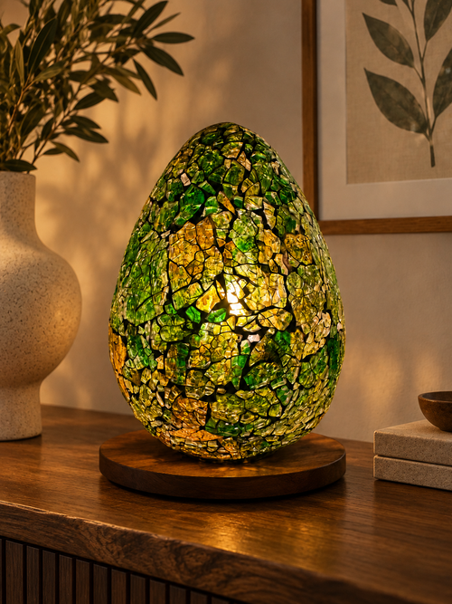 LUNORA Green Mosaic Lamp in a refined warm interior