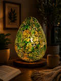 LUNORA Green Mosaic Lamp glowing in a warm luxury interior