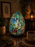 LUNORA colorful mosaic lamp glowing in a warm interior