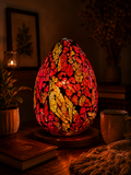 LUNORA Red and Gold Mosaic Lamp glowing in a warm luxury interior